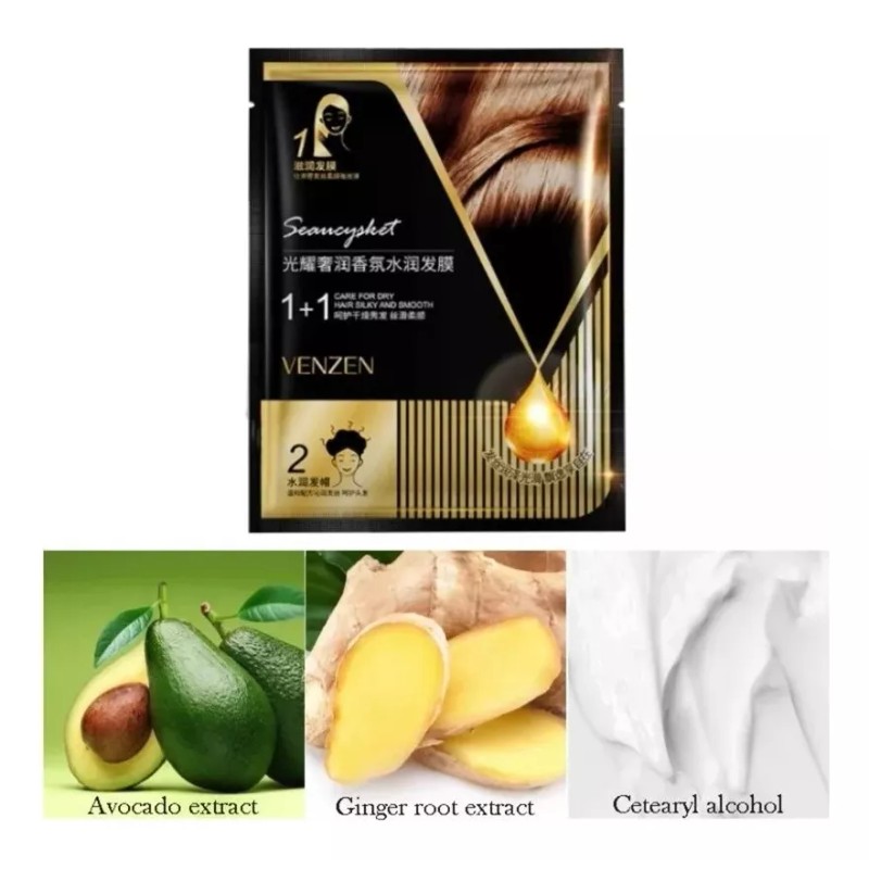 Venzen 3 Mascarillas Cabello Hidratante Reparadora Aguacate Gorra