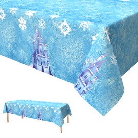 Xinvery Snowflakes Tablecloth, Blue White Party Tablecloth, Snow Ice Rectangle, Waterproof, Thin Plastic Tablecloth for Birthday, Christmas, Party Decorations, 137 x 274 cm