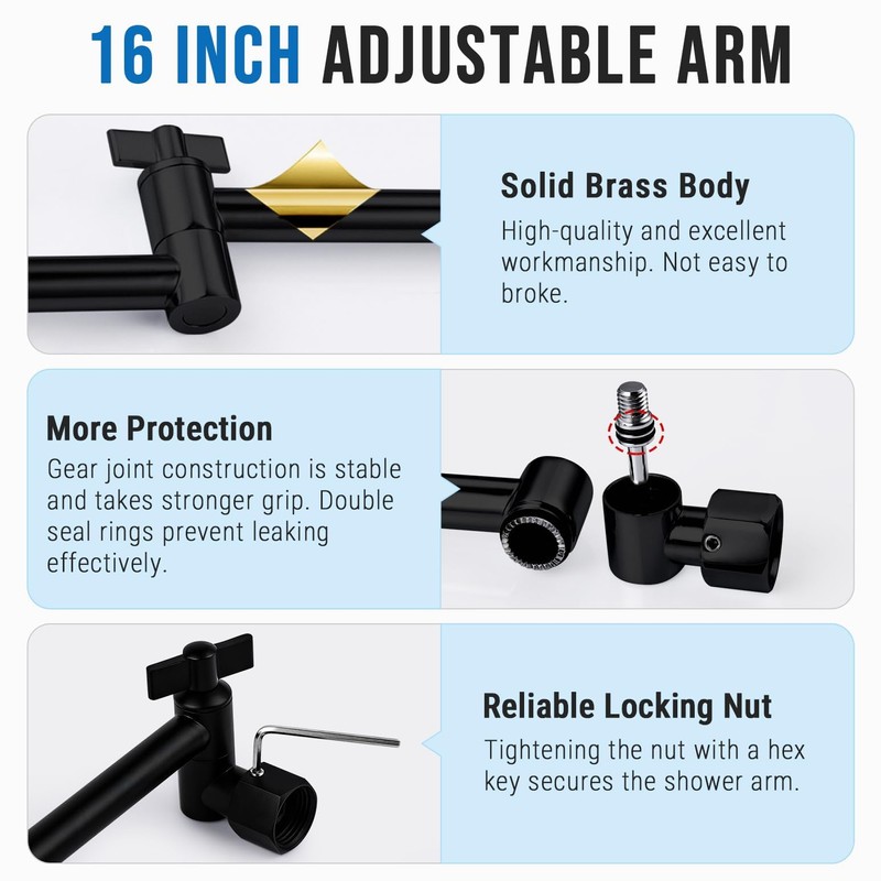 G-Promise All Metal 16 Inch Rain Shower Head with Adjustable