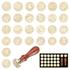 PATIKIL Brass Letter Wax Seal Stamp Heads & 2Pcs Ergonomic Handles Kit, 26 Custom A-Z Plant Leaves Monogram Wax Sealing Set for Envelopes Wedding Party Invitations, Vintage Brown Gift Box