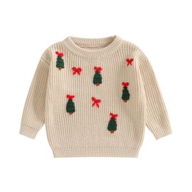 Amnnchya Baby Girl Boy Sweater Toddler Infant Newborn St Patricks Day Outfit Shamrock Knit Oversized Crewneck Pullover (Beige Christmas Sweaters, 18-24 Months)