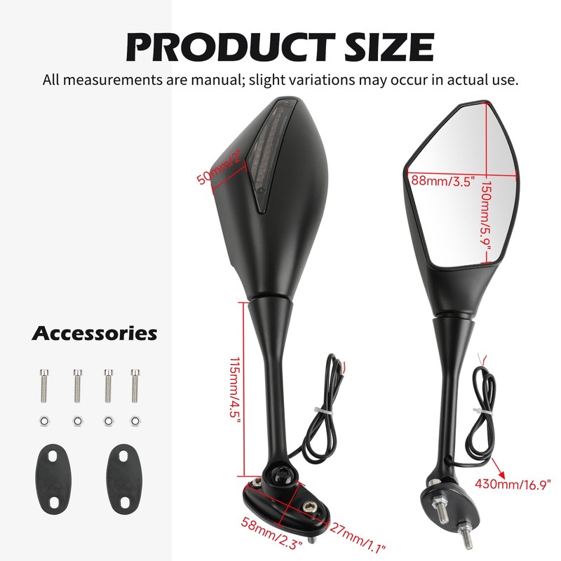 Motorcycle LED Turn Signal Rearview Mirrors Compatible with 2011 2013