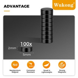 Wukong Black Small Magnets 5mm X 2mm | 100 Pack, Mini Strong Fridge Magnets, Tiny Round Manget for Craft DIY Whiteboard Refrigerator Home Office
