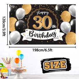 Nelbiirth Happy 30th Birthday Black & Gold Large Photo Banner - Cheers to Thirty Years Old Birthday Home Wall Photoprop Backdrop, 30th Birthday Party Decoration.