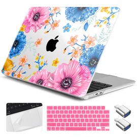 Yebiseven Case for M4/M3 MacBook Pro 14" 2024 2023 2021 Model A3112/A3401/A3185/A2918/A2992/A2779/A2442 M2 M1, Hard Shell with Keyboard Cover+Trackpad Film+OTG Adapter, Sweet Flower