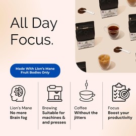 Merryhill Mushrooms - Lion’s Mane Mushroom Ground Coffee - Focus | Adaptogenic, Medium Roast Mushroom Coffee Made With Lion's Mane Extract (250g)