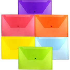 JAM PAPER Plastic Envelopes with Snap Closure - Legal Booklet - 9 3/4 x 14 1/2 - Assorted Colors - 6/Pack