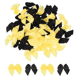 sourcing map 100Pcs Mini Ribbon Bow 1" Mini Fabric Satin Ribbon Flower Bows for Craft DIY Sewing Wedding Birthday Party Black & Yellow