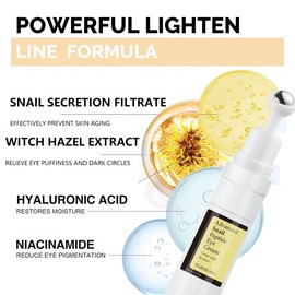 Snail Peptide Eye Cream for Dark Circles, Puffiness and Wrinkle, Snail Mucin & Nicotinamide, Moisturizing, Hydrating, Firming, Massage Ball, 17ml