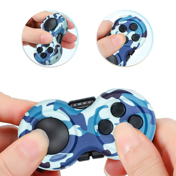 Fidget Pad with 8-Fidget Functions 2nd Generation Fidget Toy Controller Stress Reducer Hand Shank Fidget Cube, Perfect for Release Stress and Anxiety, Stress Relief, ADHD, ADD, Autism (Navy Blue)