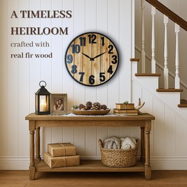 Montoire 24 Inch Wooden Farmhouse Wall Clock Large, Extra Large for Living Room Decor - Big Oversized Rustic Round Decorative Clocks for Walls, Battery Operated