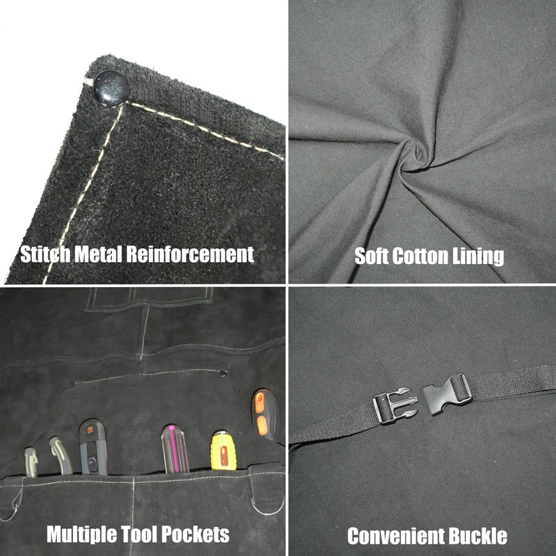 ANTAITHER Black Leather Welding Apron with 6 Pockets - Heavy