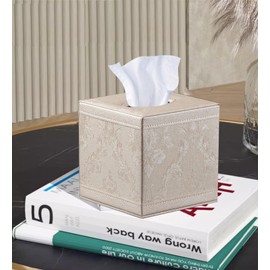 Tissue Box Cover Square, Upgrade 99% Compatible Large Size, Modern Tissue Box Holder for Napkin Facial Paper, Leather Dryer Sheet Dispenser Organizer for Bathroom Vanity Countertop, Night Stand