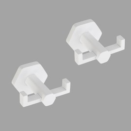 GERZWY White Bathroom Hooks, Double Towel Robe/Coat Clothes Hook Stainless Steel Hanger Wall Hooks Heavy Duty for Bath Wall Mounted 2 Pack