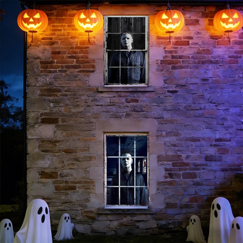 2 Pcs Halloween Horror Window Cover, Scary Curtain Window Door