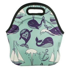 Violet Mist Cute Neoprene Lunch Bag Insulated Reusable lunch Bags Whale Animal Food HandBags Thermal Lunch Bags Cooler Lighweight Washable Cool lunch bags Box Work Picnic Gift for Women Men Adult