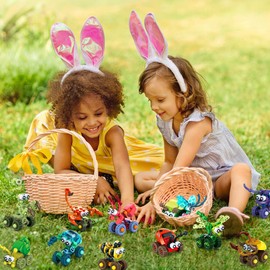 DIYDEC 12 Pack Easter Building Blocks Toys Egg Fillers Mini Insect-Cars Building Bricks Set Easter Party Favor Basket Stuffers for Kids Adults Eggs Hunt Supplies Holiday Classroom Prize Gifts