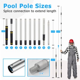 Greeily Pool Extension Pole, 3-11.8Ft Pool Poles for Cleaning Heavy Duty Skimmer Net Brushes Vacuum Head Adjustable Thickened Stainless Steel Material Sturdy and Durable
