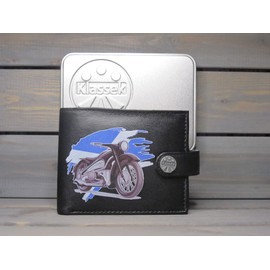 Klassek Biker Classic Vintage Motorbike Motorcycle Scotland Flag Mens Wallet Gift Box Brand Real Black Leather RFID Blocking with Coin Pocket