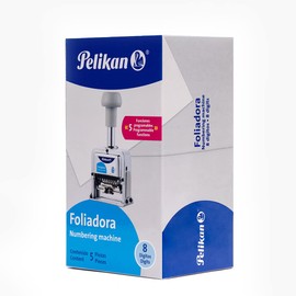 Pelikan Foliadora de Acero Inoxidable de Enumeración Automática con 8 Digitos. Incluye 2 Almohadillas.