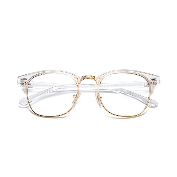 SOJOS Retro Semi Rimless Blue Light Blocking Glasses Half Horn Rimmed Eyeglasses SJ5018, Clear Frame/Gold Rim