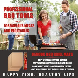 Renook Renook Grill Mats for Outdoor Grill, Set of 6 Copper Grill Mat, Non-Stick and Reusable BBQ Copper Sheets for Gas Grilling Charcoal Electric Barbecue Cooking Accessories, PFOA Free, 15.75 X 13in