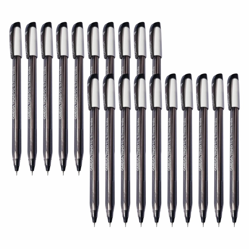 OMEGA Triad-TC Ballpoint Pens, BLACK, Fine Point (0.7 mm), Pack