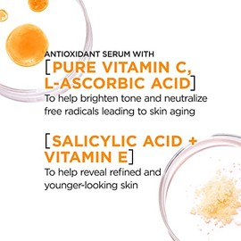 L'Oreal Paris Revitalift Vitamin C Serum with Vitamin E & Salicylic Acid, Moisturizing, Smoothing & Brightening, Non Greasy, Combats Early Signs of Ag