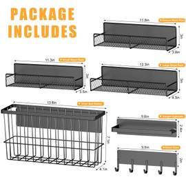 Kmise 6-Pack Magnetic Shelves for Washing Machine & Refrigerator, Heavy-Duty Laundry Organizer with Hanger Holder & Deep Baskets, Metal Storage System for Laundry Room (Black)