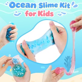 CHHQLZS 6 Pack Ocean Slime Kit for Kids, DIY Slimes Sets Colorful Sensory Toys Non-Sticky Stress Relief Party Favors Birthday Gifts for Boys Girls