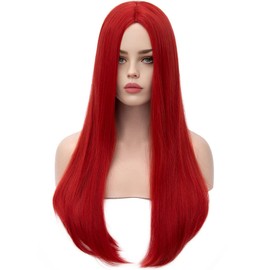Aicos Red Cosplay Wig for Women 60CM Long Straight Natural Soft Daily Basic Costume Wig for Women +Wig Cap