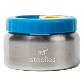 Steelies 8oz Vacuum Sealed Compact Stainless Steel Insulated Food Container for Hot & Cold Food for Kids, Easy to Open No Twisting Lid, 100% Leak Proof (Blue)