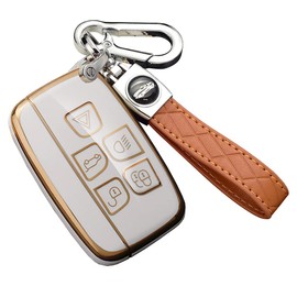 ontto Car Key fob Cover fit for Land Rover Defender Discovery Evoque LR4 Range Rover Sport Jaguar 5-Buttons Smart Key case TPU Key Shell Key Holder Keychain Accessories Beige A