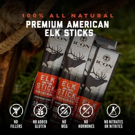 ICON Meats Elk and Pork Snack Sticks, Original, 24 Pack of High Protein Snacks, Sugar Free, Natural Jerky Meat Sticks, Gluten Free, USDA Inspected, Made in the USA, Gifts or Stocking Stuffers