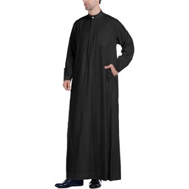 YAOHUOLE Men's Kaftan Long Sleeve Kaftan Men's Long Thobe Men's with Pockets Universal Fit, 01 black