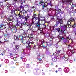 Kit de más de 3900 Diamantes de imitación y Perlas, Gemas Planas de 2 a 10 mm para decoración de uñas, decoración de Vasos, Manualidades, 9 Colores Surtidos (Morado)