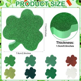 8Pcs St. Patrick’s Day Wood Decorations Glitter St. Patrick's Day Table Wooden Signs Green Shamrock Table Sign Rustic Shamrock Tabletop Centerpiece Irish Party Tiered Tray Decor for Home Holiday Shelf