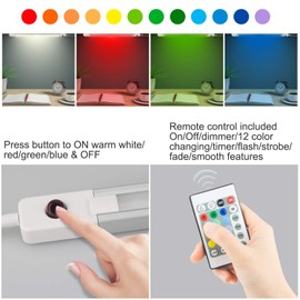 LUXSWAY Plug in Color Changing Led Bar Light,Led RGB Strip Light with Remote,Super Bright Under Cabinet Lighting,Multicolor Stick On Lights for Under Counter, Desk,Cupboard, Room (18 Inch)