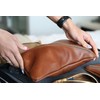 Rustico Large Soft Leather Toiletry Bag with Diagonal Zippers Expandable