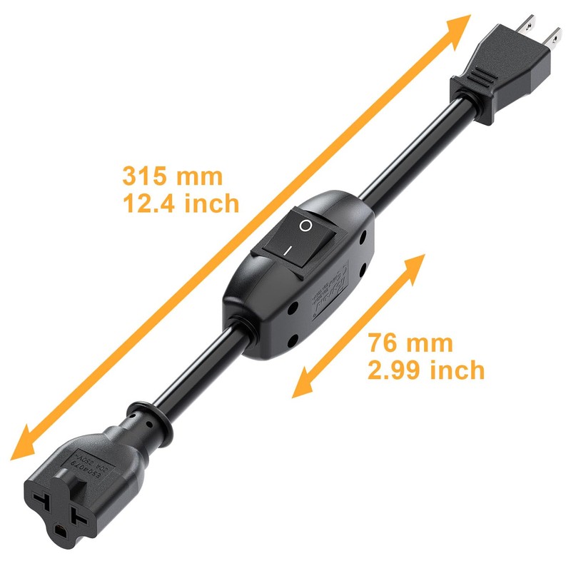 Heavy Duty On/Off Switch Extension Cord 12-AWG 15A Household Plug