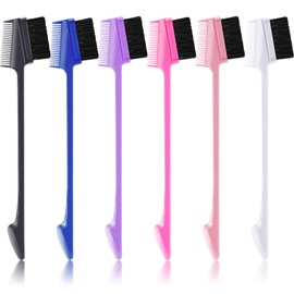 6 Pieces 3 in 1 Hair Edge Brush Double Sided Hair Comb Pack Smooth Brush Comb Grooming, 6 Colors