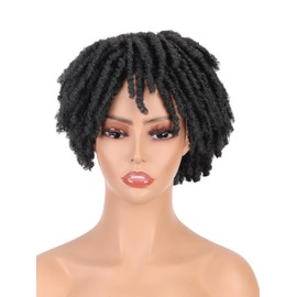 BECUS 6 Inch Dreadlock Hair Toppers Wig with Clips in Synthetic Short Dreadlocks Hair Toupee Wigs Afro Wigs for Black Men (Black)