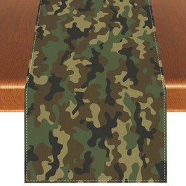 Rvsticty Linen Camouflage Table Runner Army Military Coast Guard Air Force Camo Themed Birthday Party Decorations and Supplies for Kitchen Table-13×90''