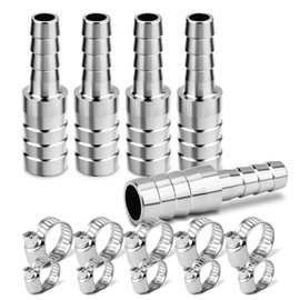 ERGAOBOY 5 Pcs 304 Stainless Steel Pipe Fitting 16MM to 6MM Reducing Hose Barb Adapter, Barb Splicer Union Mender Coolant Intercooler Connector for Water Fluid Air