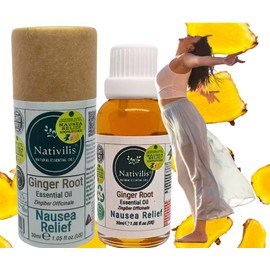 Nativilis Ginger Root Essential Oil (Zingiber Officinale) - Anti-inflammatory relieve nausea - promote hair health and growth and skin care - Copaiba properties 30ml