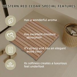 bingaai Cedar Wood Shower Mat, Cedar Wooden Bath Mats, Wood Bath Mat 24 × 24 in, Shower Stall Mat Non-Slip for Bathroom Bathtub Spa Sauna Garden Home, Wooden Floor Mat Large for Indoor and Outdoor