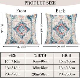 BUAEL Boho Throw Pillow Covers 20x20 inch Set of 2,Bohemian Vintage Carpet Pattern Antique Ethnic Decor Double Sided Pattern Cushion Cover Soft Pillow Case Living Sofa Room Bed Square Pillow Cover