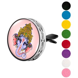 Wild Essentials Enamel Finish Ganesha Aromatherapy Car Air Freshener Essential Oil Car Vent Diffuser with Vent Clip and 8 Color Refill Pads