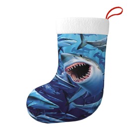 MJZKLNA Hungry Sharks Christmas Stockings,17" Xmas Stockings Decorations,Xmas Fireplace Hanging Stockings Decorations for Family Holiday Season Decor