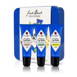 Jack Black Intense Therapy Lip Balm Trio with SPF Sunscreen 25 - Shea Butter & Vitamin E, Natural Mint & Shea Butter, Pineapple Mint - Set of 3 in Tin, 0.25 oz.